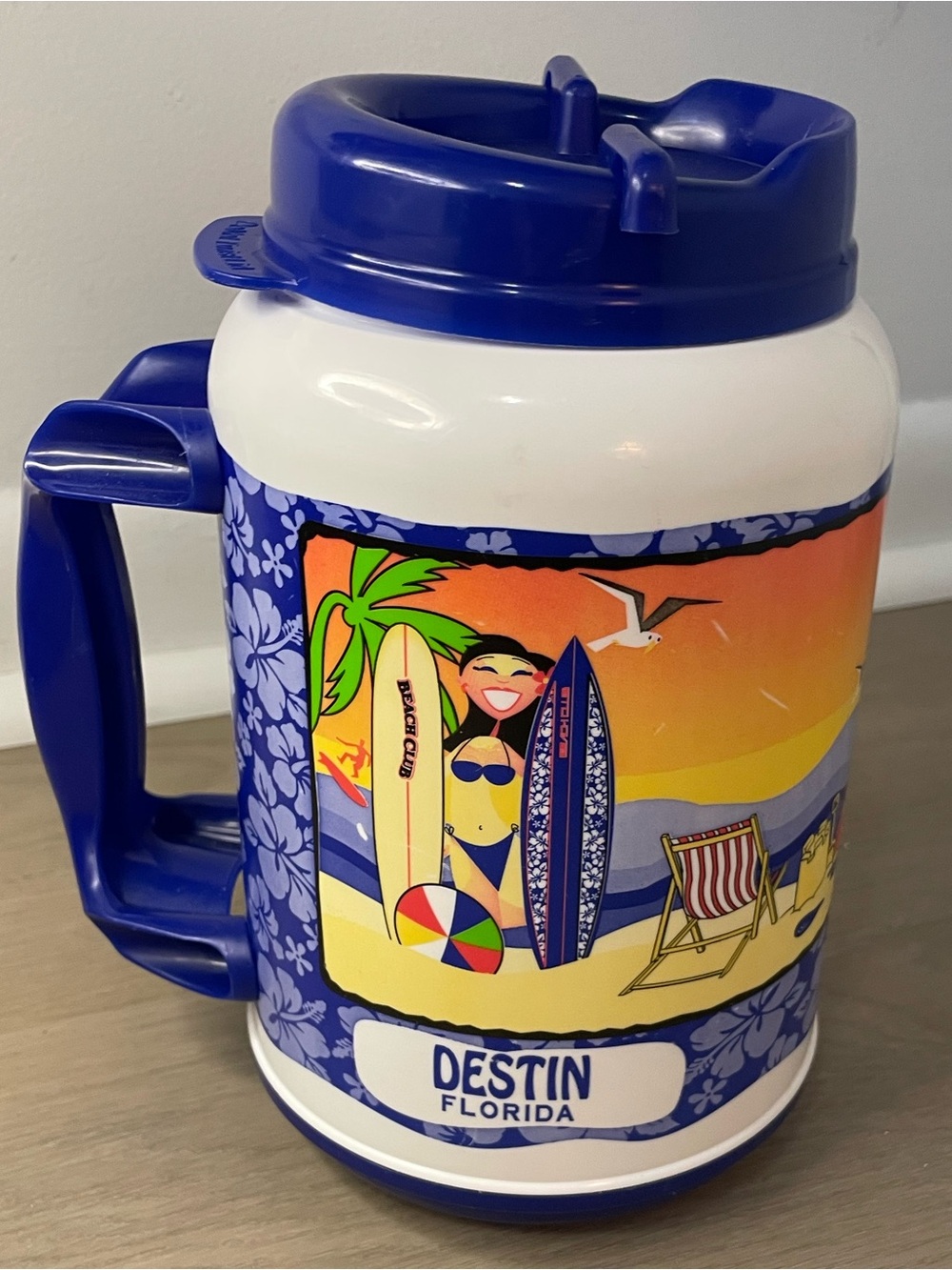 Destin Florida Blue & White Insulated 64oz Plastic Travel Mug